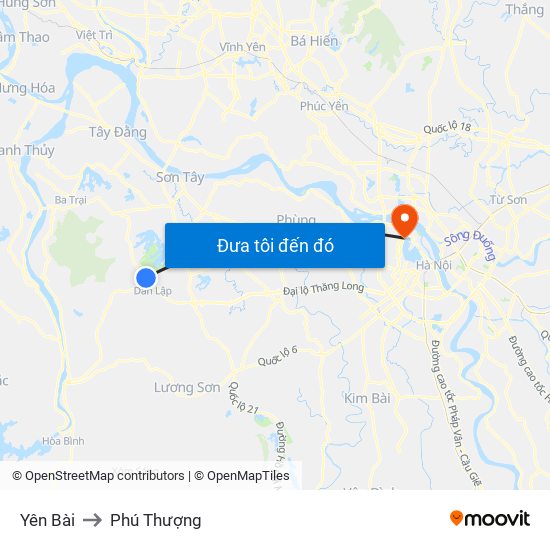 Yên Bài to Phú Thượng map