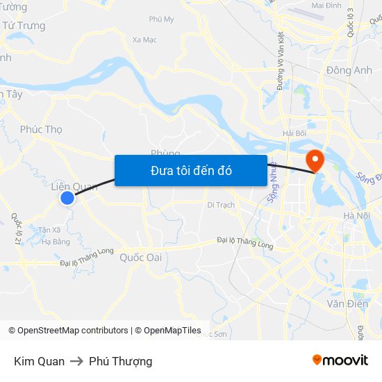Kim Quan to Phú Thượng map