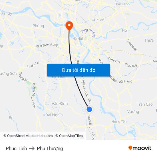 Phúc Tiến to Phú Thượng map