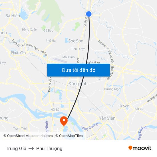 Trung Giã to Phú Thượng map