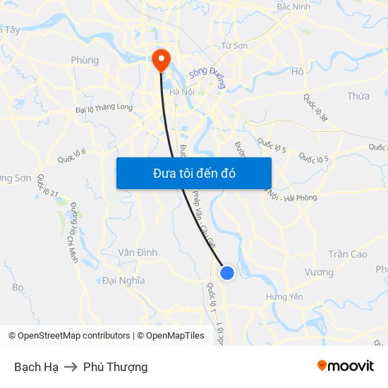 Bạch Hạ to Phú Thượng map