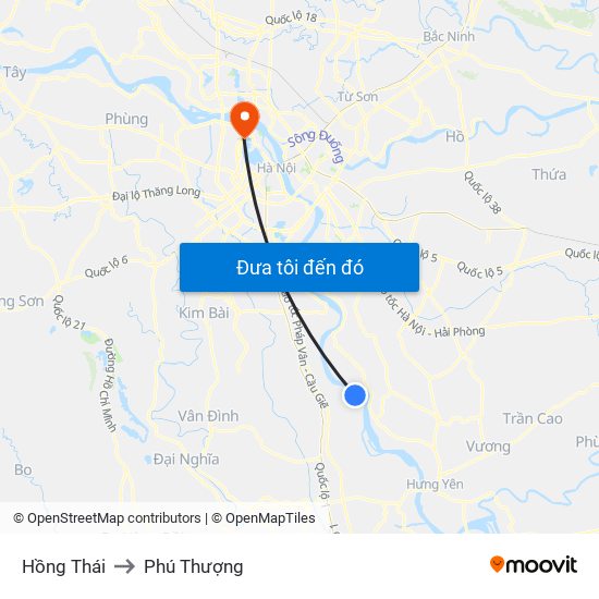 Hồng Thái to Phú Thượng map