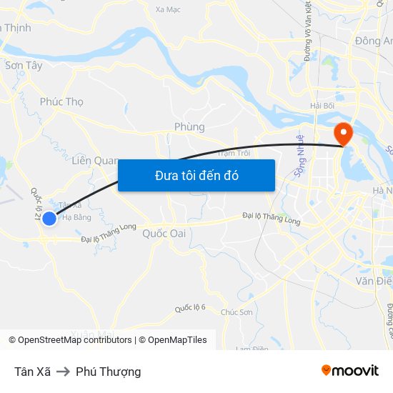 Tân Xã to Phú Thượng map