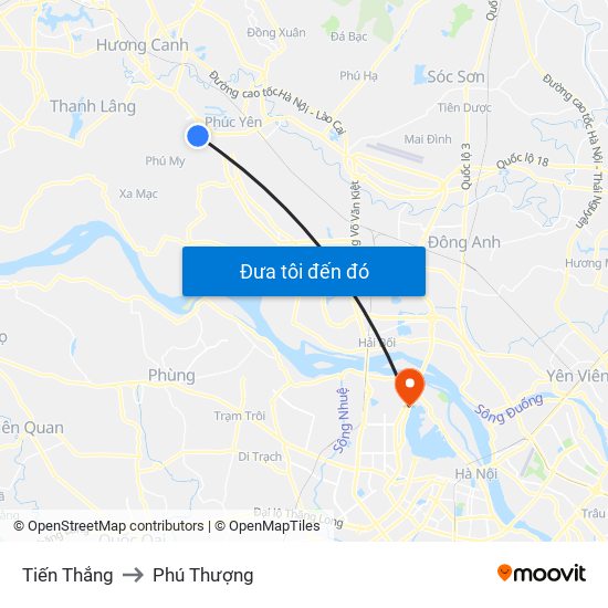 Tiến Thắng to Phú Thượng map