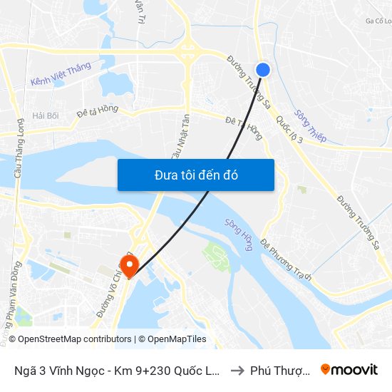 Ngã 3 Vĩnh Ngọc - Km 9+230 Quốc Lộ 3 to Phú Thượng map