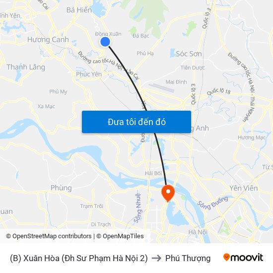 (B) Xuân Hòa (Đh Sư Phạm Hà Nội 2) to Phú Thượng map
