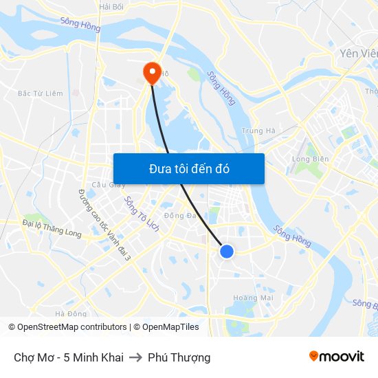 Chợ Mơ - 5 Minh Khai to Phú Thượng map