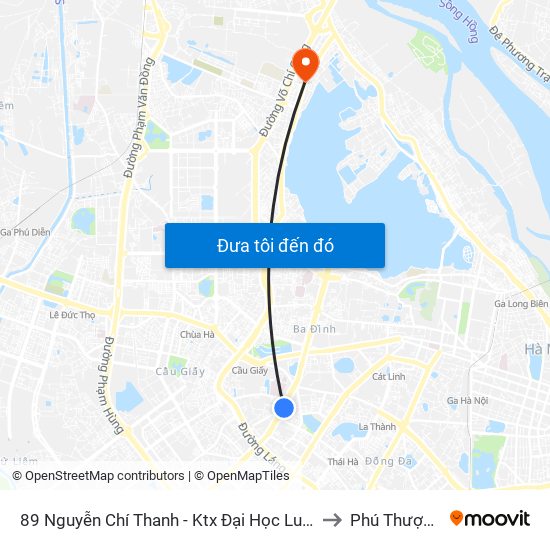 89 Nguyễn Chí Thanh - Ktx Đại Học Luật to Phú Thượng map