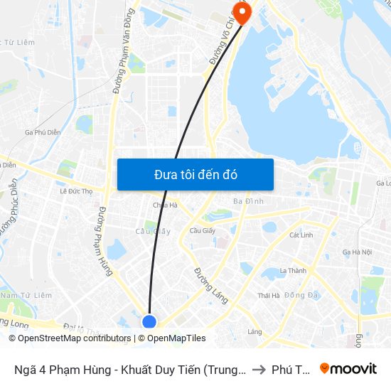 Ngã 4 Phạm Hùng - Khuất Duy Tiến (Trung Tâm Hội Nghị Quốc Gia) to Phú Thượng map