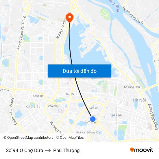 Số 94 Ô Chợ Dừa to Phú Thượng map