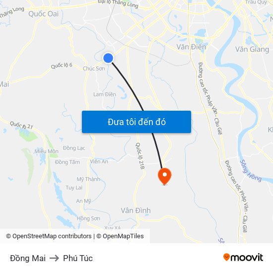Đồng Mai to Phú Túc map