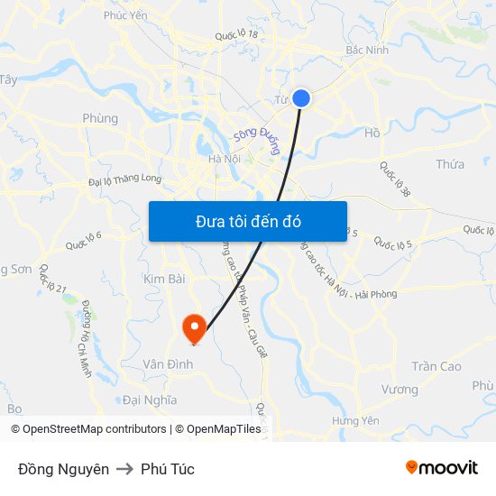 Đồng Nguyên to Phú Túc map