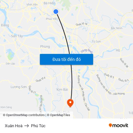 Xuân Hoà to Phú Túc map