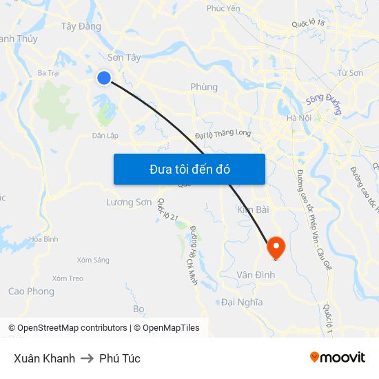Xuân Khanh to Phú Túc map
