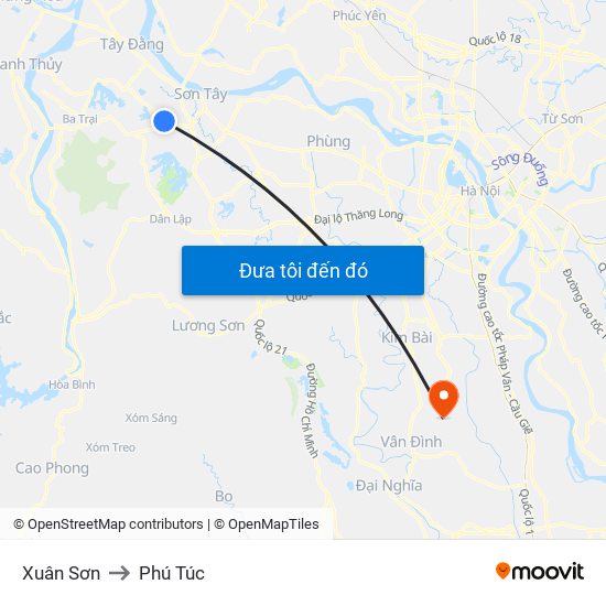 Xuân Sơn to Phú Túc map