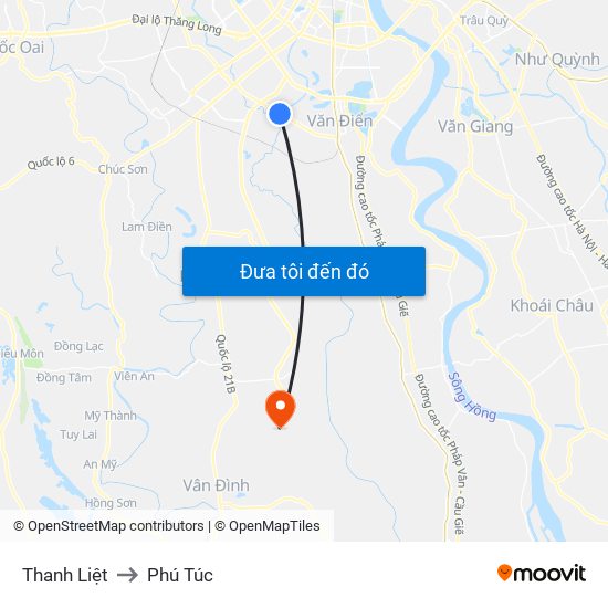 Thanh Liệt to Phú Túc map
