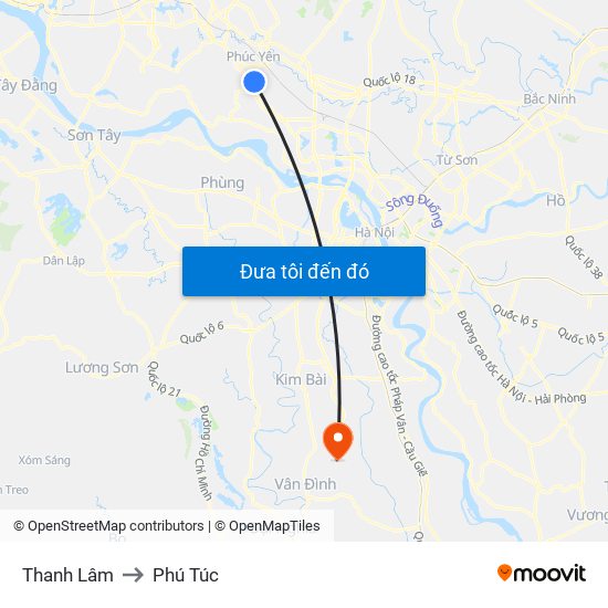 Thanh Lâm to Phú Túc map