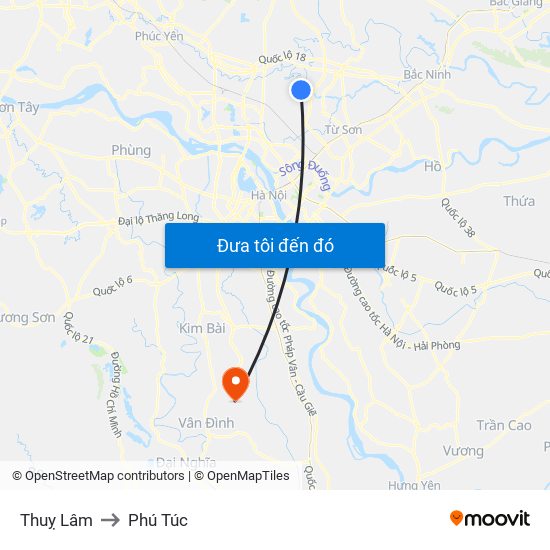 Thuỵ Lâm to Phú Túc map