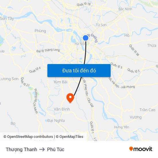 Thượng Thanh to Phú Túc map