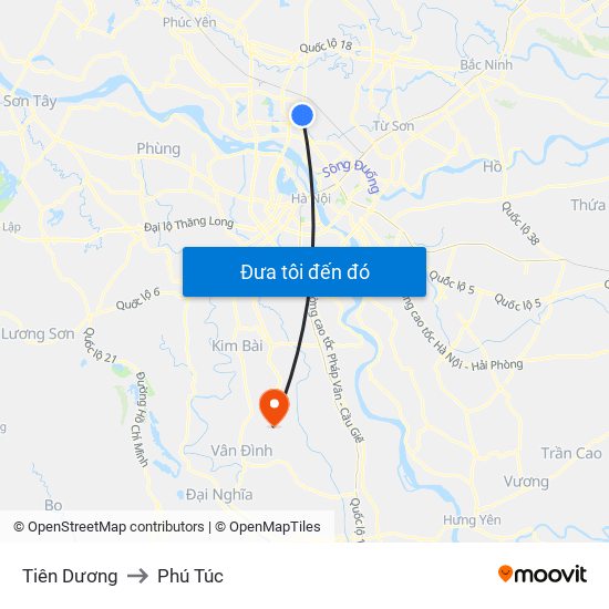 Tiên Dương to Phú Túc map