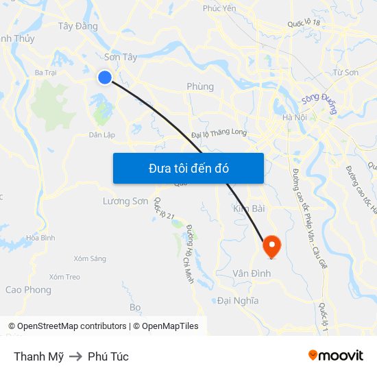 Thanh Mỹ to Phú Túc map