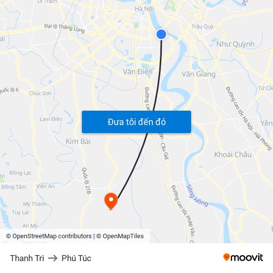 Thanh Trì to Phú Túc map