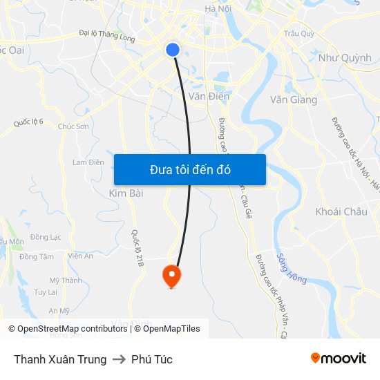 Thanh Xuân Trung to Phú Túc map