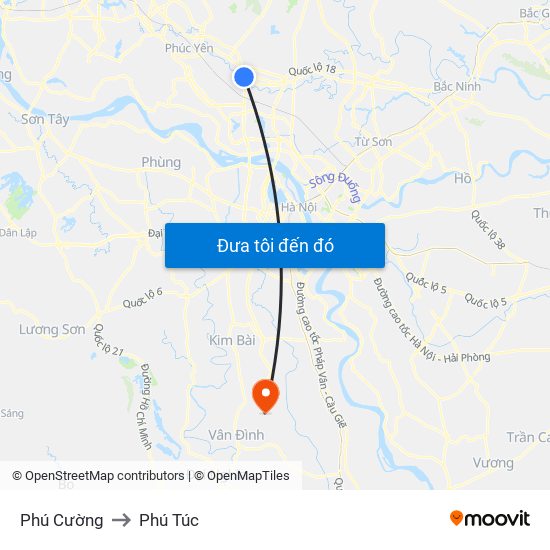 Phú Cường to Phú Túc map