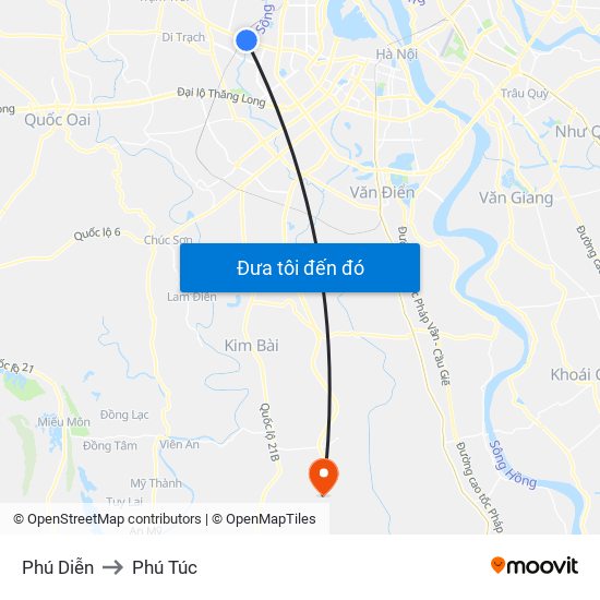 Phú Diễn to Phú Túc map