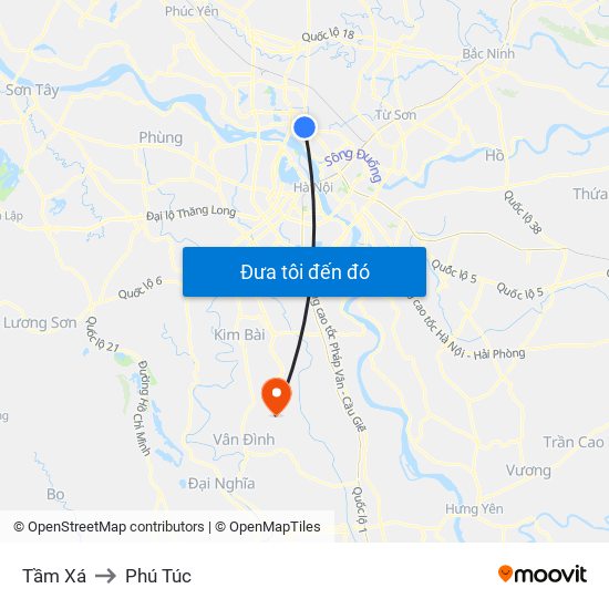 Tầm Xá to Phú Túc map