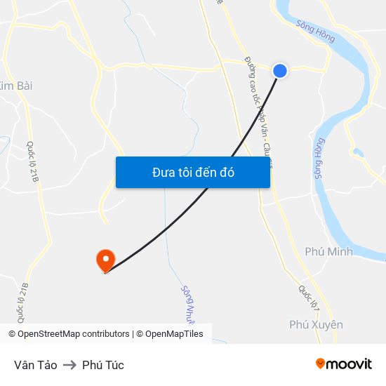 Vân Tảo to Phú Túc map