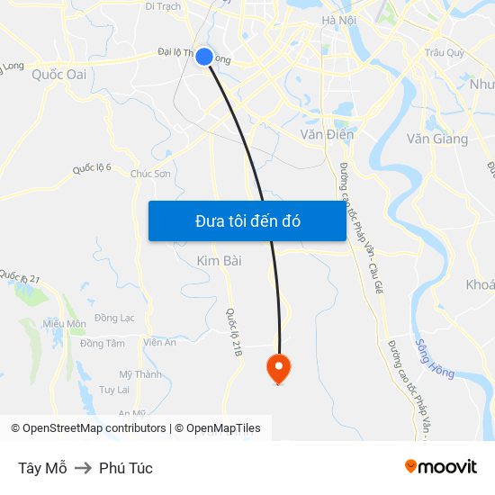 Tây Mỗ to Phú Túc map