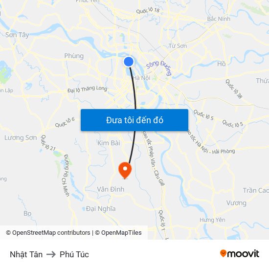 Nhật Tân to Phú Túc map