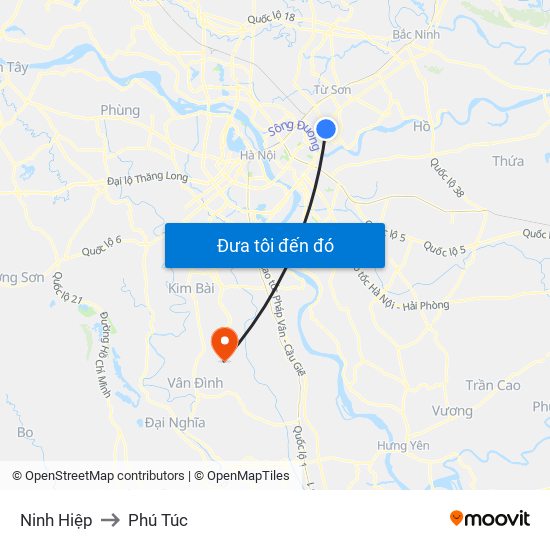 Ninh Hiệp to Phú Túc map