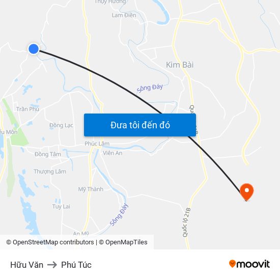 Hữu Văn to Phú Túc map