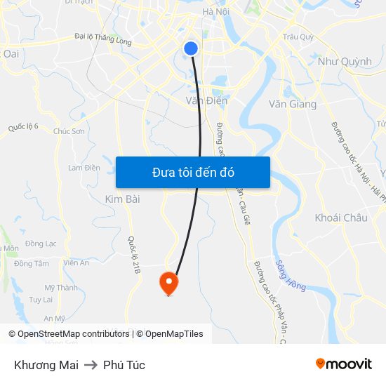 Khương Mai to Phú Túc map