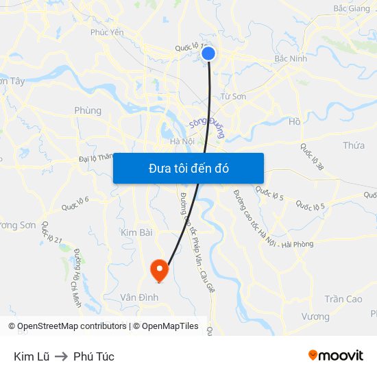 Kim Lũ to Phú Túc map