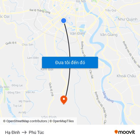 Hạ Đình to Phú Túc map