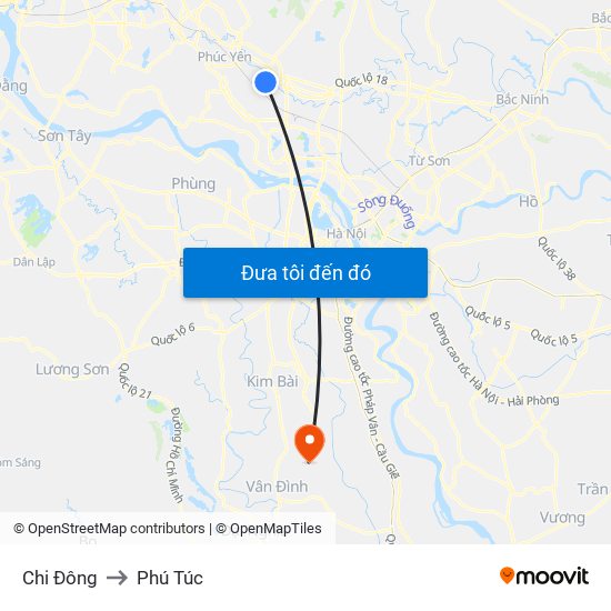 Chi Đông to Phú Túc map