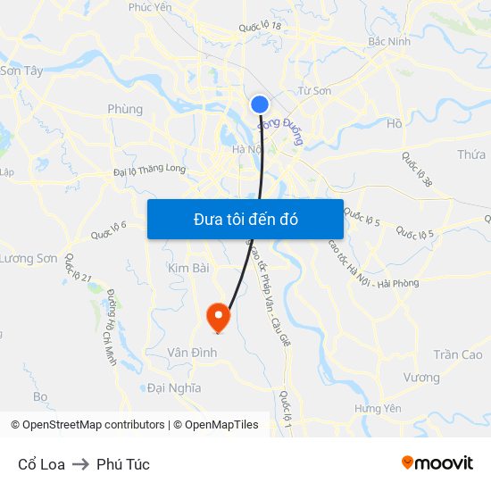 Cổ Loa to Phú Túc map