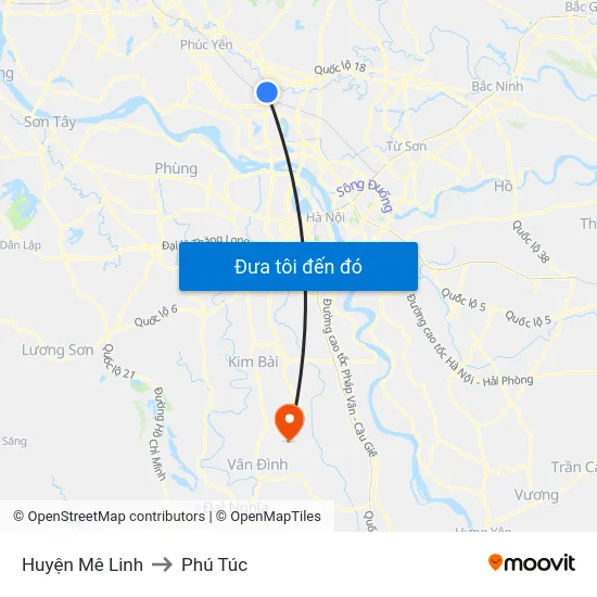 Huyện Mê Linh to Phú Túc map