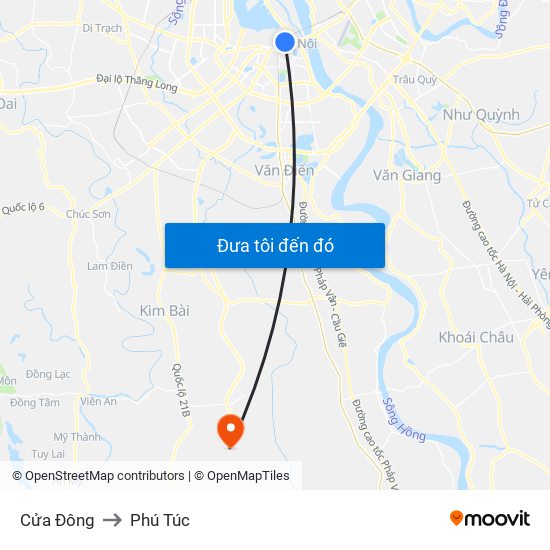 Cửa Đông to Phú Túc map