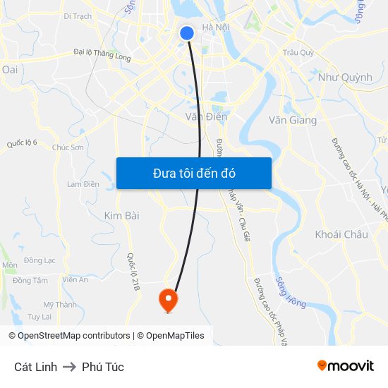 Cát Linh to Phú Túc map