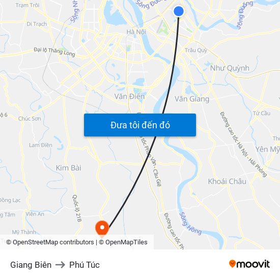 Giang Biên to Phú Túc map