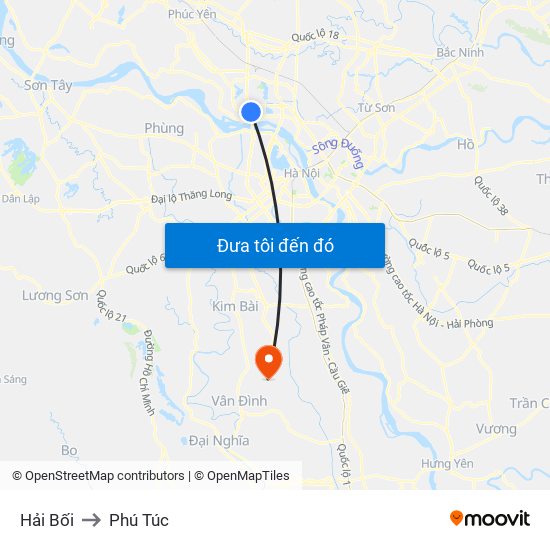 Hải Bối to Phú Túc map