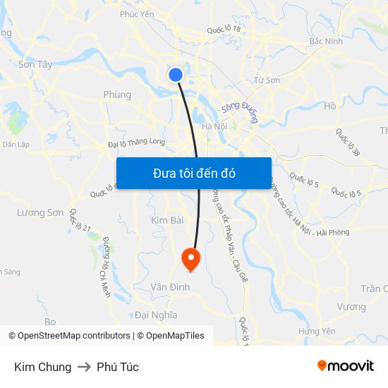 Kim Chung to Phú Túc map