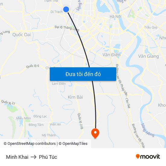 Minh Khai to Phú Túc map