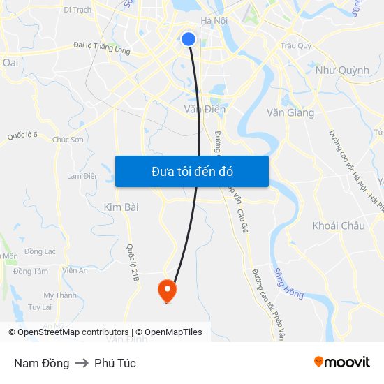 Nam Đồng to Phú Túc map