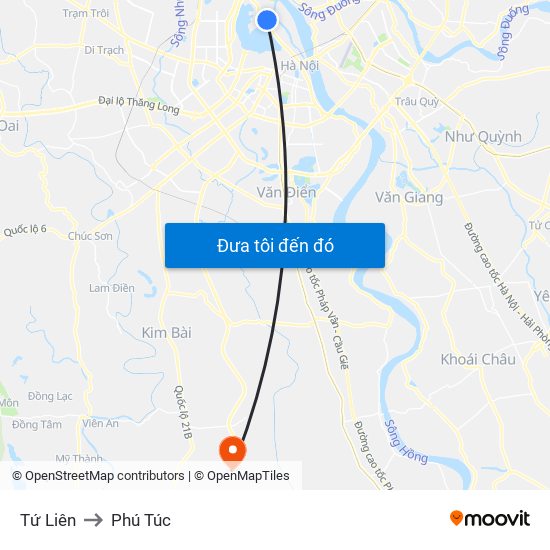 Tứ Liên to Phú Túc map