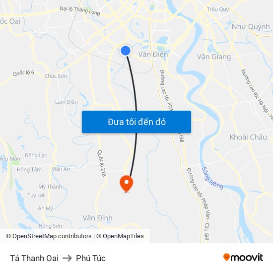 Tả Thanh Oai to Phú Túc map